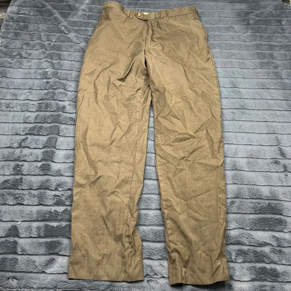 Cremieux Loro Piana Wool Dress Pants Mens 34R Brown Flat Front Italian Fabric